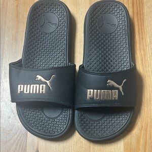 Puma Black and Gold Slide Sandals